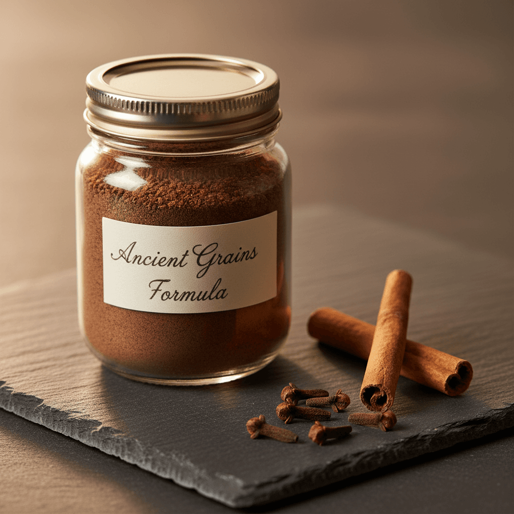 Single jar of churna with cloves and cinnamon nearby.