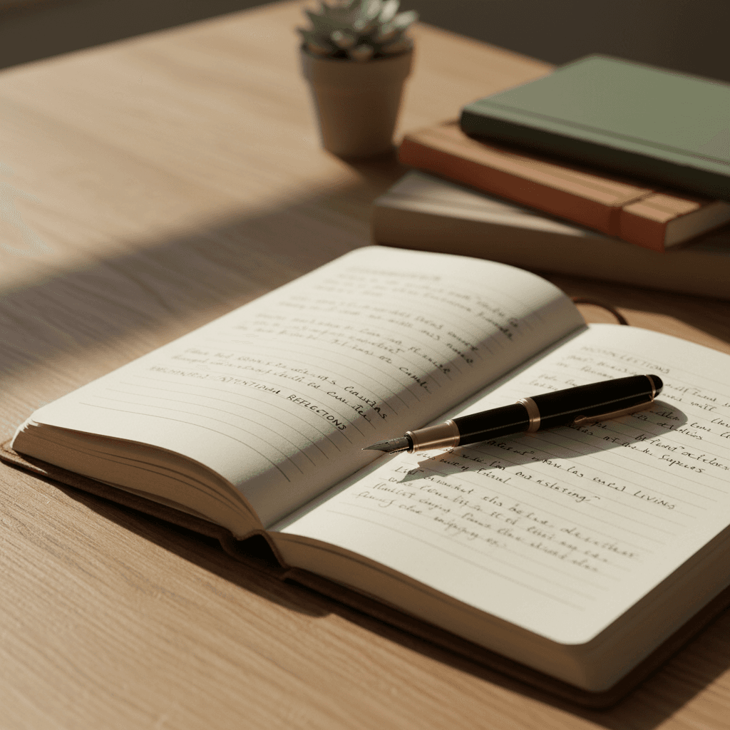 Handwritten note and dried herbs on a wooden desk